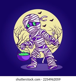 Cute mummy spooky character illustration