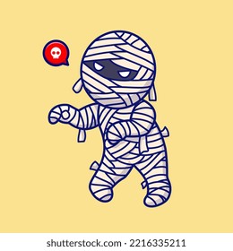 Cute Mummy Walking Cartoon Vector Icon Illustration. People Halloween Icon Concept Isolated Premium Vector. Flat Cartoon Style