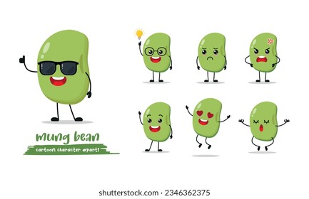 cute mung bean different activity expression emotion. bean wear sunglasses with many activity vector illustration flat design.