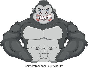 cute muscle gorilla cartoon on white background