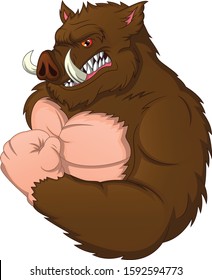 Cute muscle wild boar cartoon