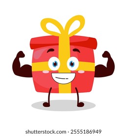 cute muscular healthy athlete expression of red gift box cartoon character