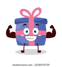 cute muscular healthy athlete expression of blue gift box cartoon character
