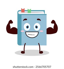 cute muscular healthy athlete expression of blue book cartoon character
