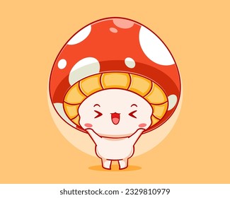 Cute mushroom being happy cartoon illustration