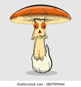 Cute Mushroom Cartoon Character - Amanita Caesarea