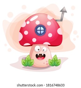 Cute mushroom cartoon character illustration Premium Vector