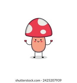 Cute mushroom cartoon character spreading love doodle