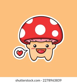 Cute Mushroom Cartoon Character In Sticker Style Premium Vector Graphic Asset