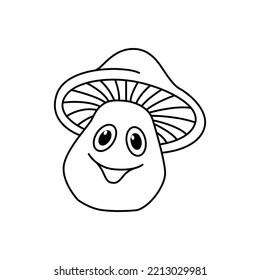 Cute mushroom cartoon characters vector illustration. For kids coloring book.
