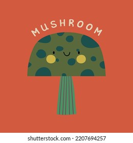 cute mushroom cartoon drawing as vector for kids fashion