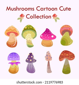 Cute mushroom cartoon illustration collection