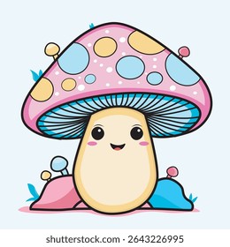 cute mushroom cartoon images in kawaii style