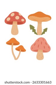 cute mushroom cartoon kawaii sticker. character vector illustration