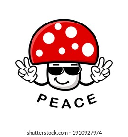 cute mushroom cartoon mascot character funny expression peace reveal