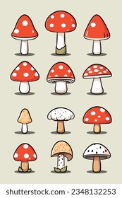 Cute mushroom cartoon with outline