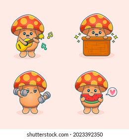 cute mushroom cartoon set illustration
