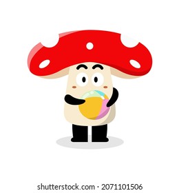 cute mushroom character carrying a ball illustration design