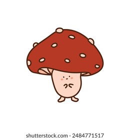 Cute Mushroom Character with Cartoon Style Drawing