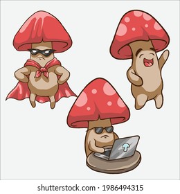 Cute Mushroom Character Doodle Illustration