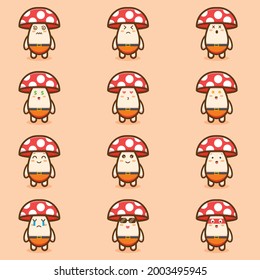cute mushroom character with emotional face vector art design