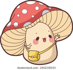 Cute Mushroom character icon set. Elements of mushroom cartoon nature plants. Mushroom cute style illustrations.