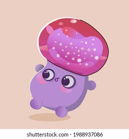 
cute mushroom character or mascot. handrawn fantasy  mushroom doodle in magical pastel color sticker