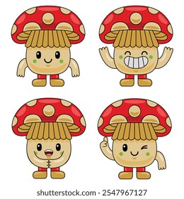 Cute Mushroom Character Mascot Illustration