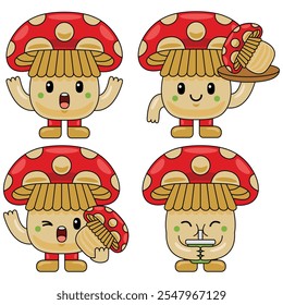 Cute Mushroom Character Mascot Illustration