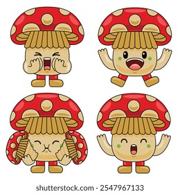 Cute Mushroom Character Mascot Illustration