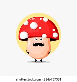 Cute mushroom character with mustache