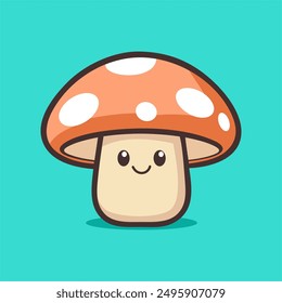 Cute mushroom character with smiling pose. Cartoon vector icon illustration