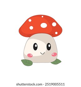 Cute mushroom character vector in kawaii style.