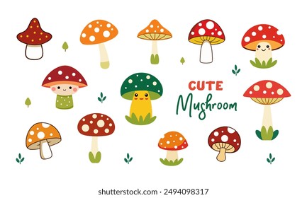 Cute Mushroom Clipart Illustration Collection
