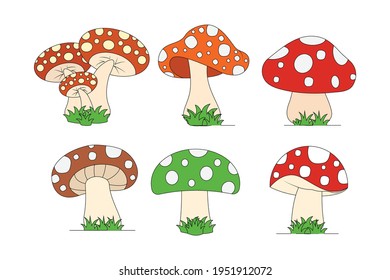 cute mushroom collection  simple vector illustration