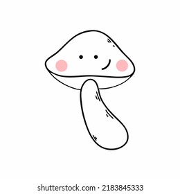 Cute mushroom. Coloring book for kids. Vector doodle illustration. Postcard decor element.