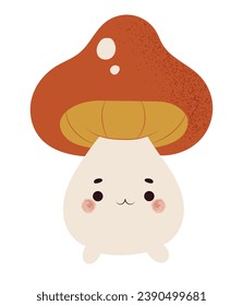 Cute mushroom creature in kawaii design, hand drawn isolated vector illustration