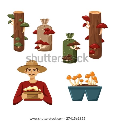 Cute mushroom cultivation vector set