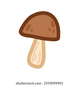 Cute mushroom design with a rich brown cap and natural texture details. Vector illustration in simple cartoon style. Ideal for woodland parties, eco-friendly projects, or rustic visuals