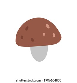 Cute mushroom in doodle style. Flat cartoon vector illustration. Mushroom isolated on white background.