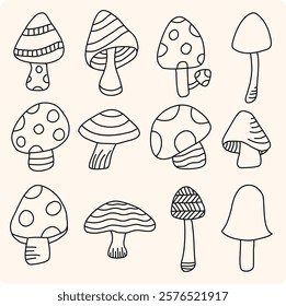 Cute Mushroom Doodles drawing style