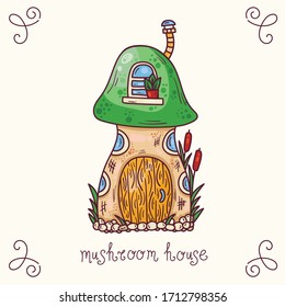 Cute mushroom fairy tale house vector illustration