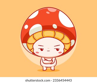 Cute mushroom feeling annoyed cartoon illustration