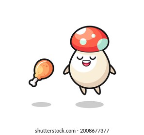 cute mushroom floating and tempted because of fried chicken , cute style design for t shirt, sticker, logo element
