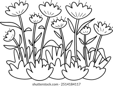 Cogumelo floral bonito coloração página ilustração vetorial, preto branco contorno livro de coloração para crianças