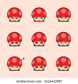 cute mushroom fungus vector mascot set of emoticons