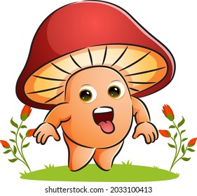 The cute mushroom is giving the silly expression of illustration