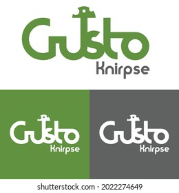 Cute mushroom green, grey  Logo Vector, lettering logo design template.

Gusto means like. Knirpse means tots.