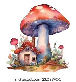 
cute mushroom house Colorful clip art watercolor
