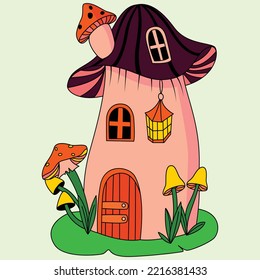 Cute mushroom house coloring illustration vector artwork